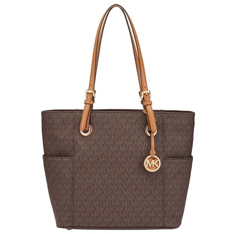 michael kors jet set signature logo tote handbag in brown